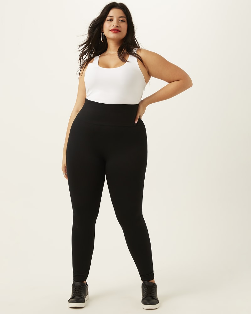 Plus size model with pear body shape wearing Alexis Fleece-Lined Leggings by Molly&Isadora | Dia&Co | dia_product_style_image_id:167807